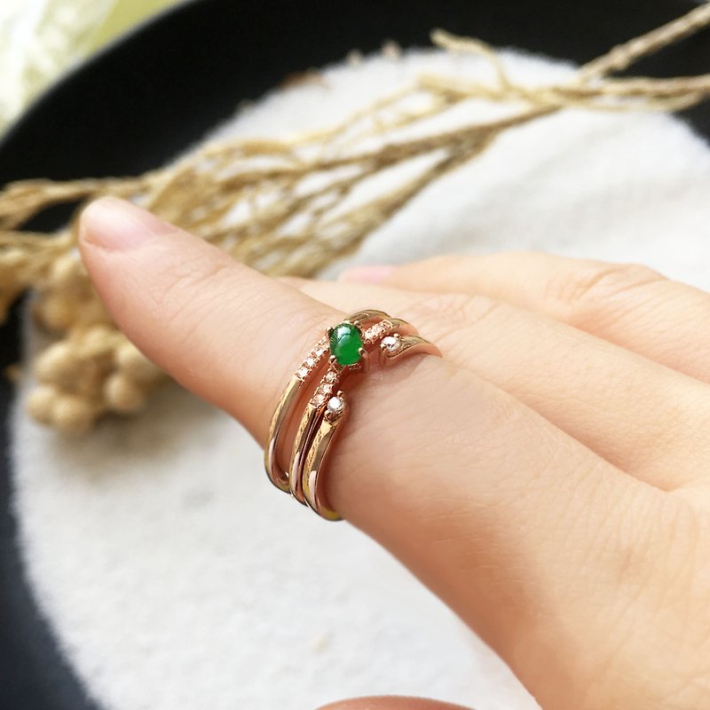 Sansheng - Natural Jade (Burma Jade) Thin Ring Ring Combination - Silver - แหวนทั่วไป - เครื่องเพชรพลอย สีเงิน