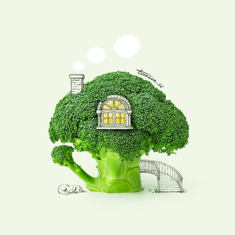 Bieshu | Original illustration broccoli creative villa tree house decorative painting tenon and mortise solid wood picture frame gift - Posters - Wood 