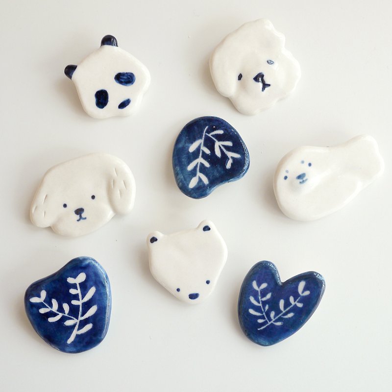 May・Wednesday・Hand-pinch white porcelain earrings brooch blue and white glazed - Pottery & Glasswork - Porcelain 