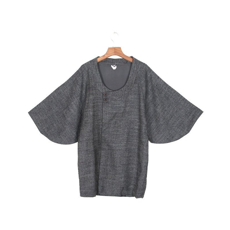 Egg plant vintage gray silhouette wool vintage kimono Yu woven coat - Women's Casual & Functional Jackets - Wool Gray