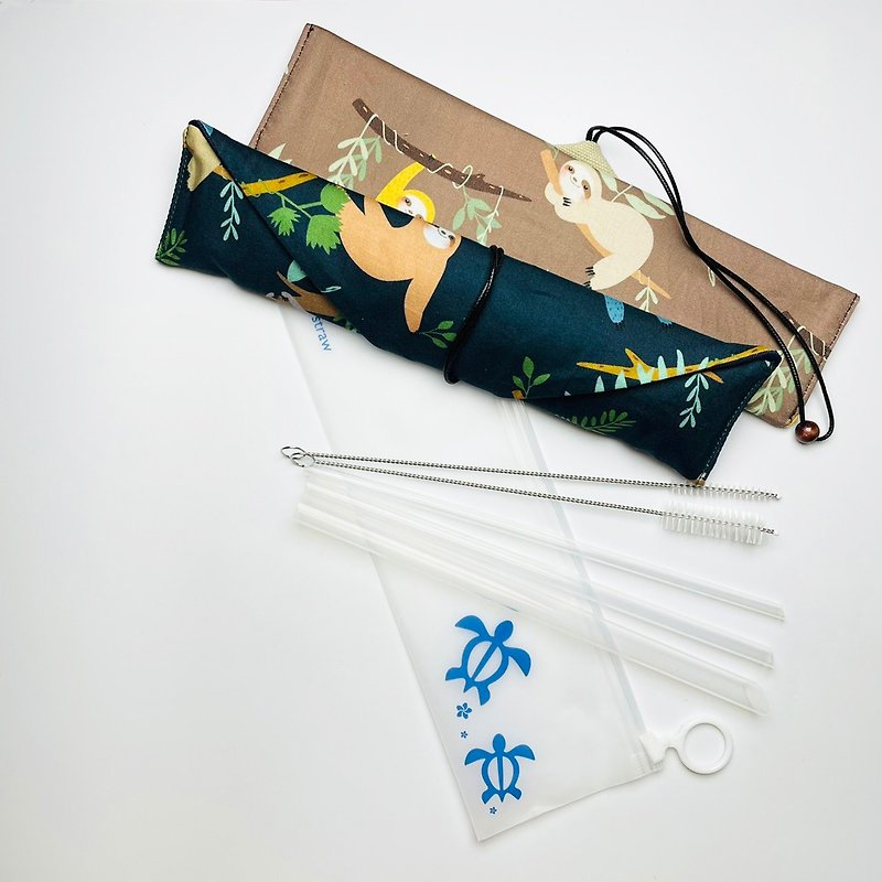 【美吉吸管 x 21.5cm】哈囉樹懶收納袋+全尺寸五件組 - 環保飲管 - 其他材質 藍色