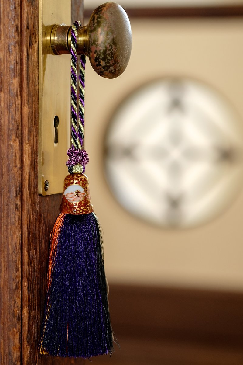 Kutani ware thimble tassel No.28 Kinrande + ancient purple / vermilion / ivory color - Keychains - Porcelain Purple