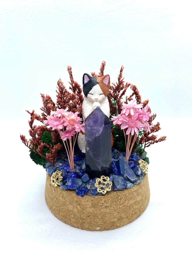 Quiet Forest - Three-haired Cat and Amethyst Pillar - Crystal Doll Dried Flower Arrangement - Items for Display - Crystal 