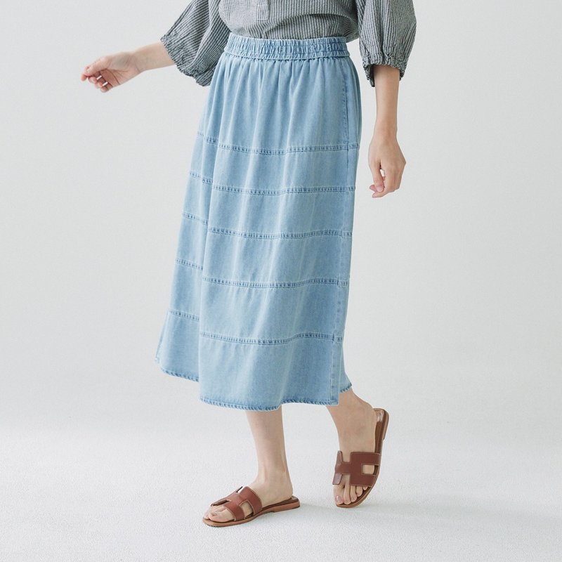 【Simply Yours】ステッチパッチワークデニムスカート ブルーF - スカート - コットン・麻 ブルー