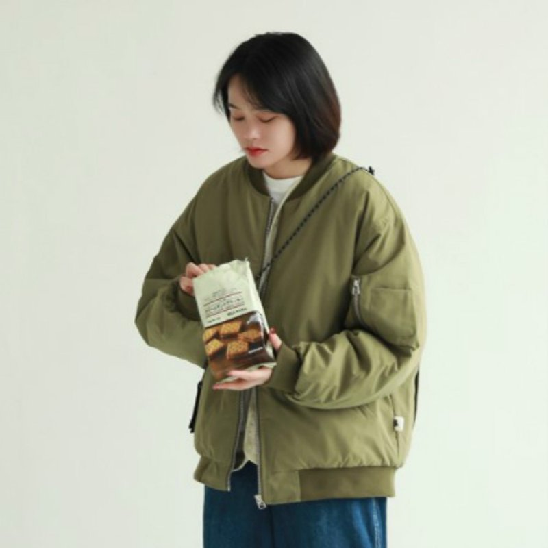 Army green 3 colors Japanese retro air force bomber jacket cotton jacket simple and neutral men and women with the same paragraph M-2XL - Women's Casual & Functional Jackets - Other Man-Made Fibers Green