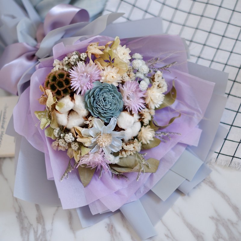 To be continued | Youth Purple Bubble Dry Flower Long Bouquet Valentine's Day Graduation Spot - ช่อดอกไม้แห้ง - พืช/ดอกไม้ สีม่วง