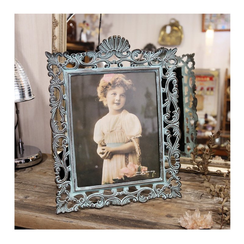 台灣老件.簍空鐵件仿銅綠/藍金屬相框.畫框.歐式宮廷復古風格 - 畫框/相架  - 其他金屬 