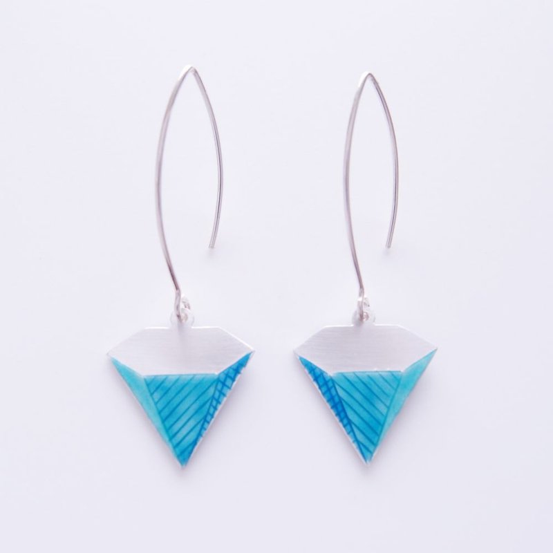 Faceted Gemstone sterling silver carved gold and enamel earrings - ต่างหู - เงินแท้ สีเงิน