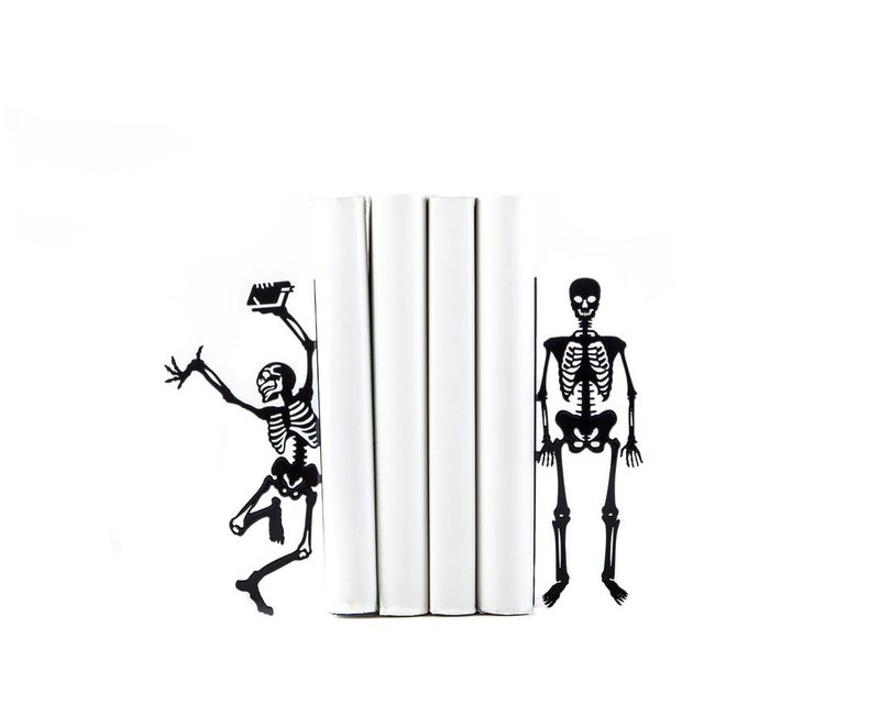 Metal Bookends - Happy Skeletons - Perfect Companion for Horror books - 擺飾/家飾品 - 其他材質 黑色