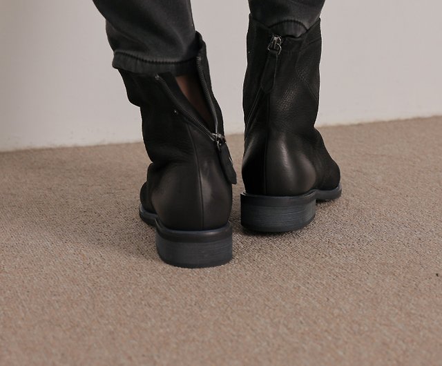 Diagonal Zipper - Pointed Toe High Heel Boots - Black - Shop no216
