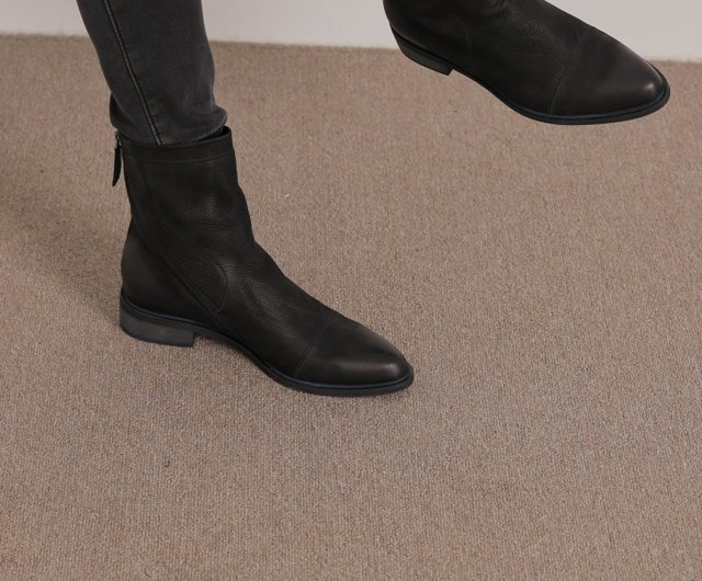 Diagonal zipper-pointed toe high-heeled boots-black - Shop no216