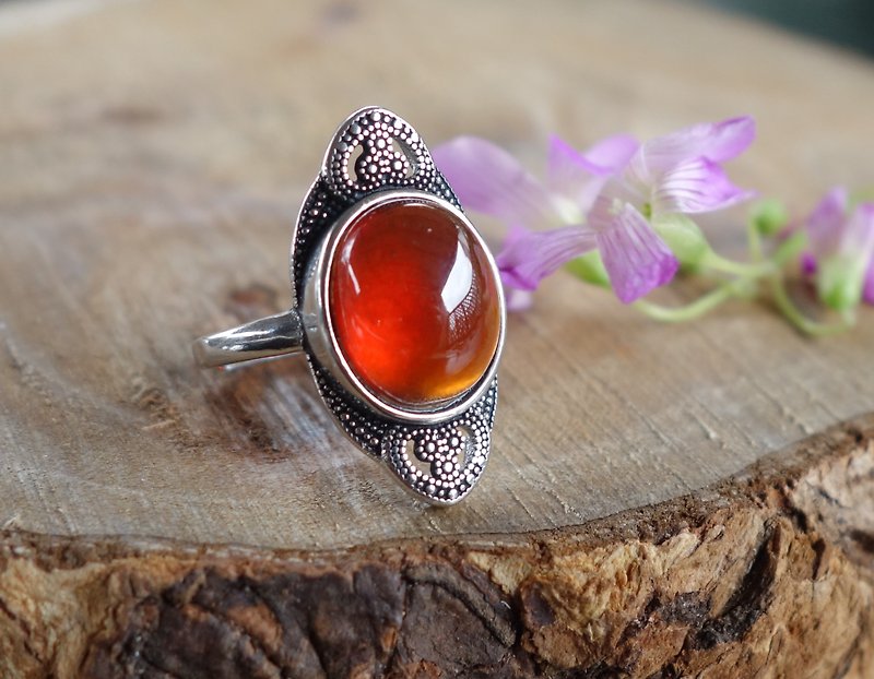 Natural bright red Stone simple design ring 3.4g ring 925 Silver live ring ring with strong color - General Rings - Jade Red