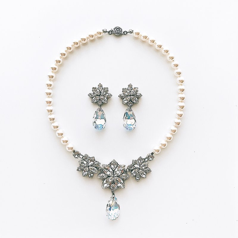 Swarovski Ciel Wedding Necklace and Earrings or Earrings * Pearl Type * - สร้อยคอ - แก้ว สีใส