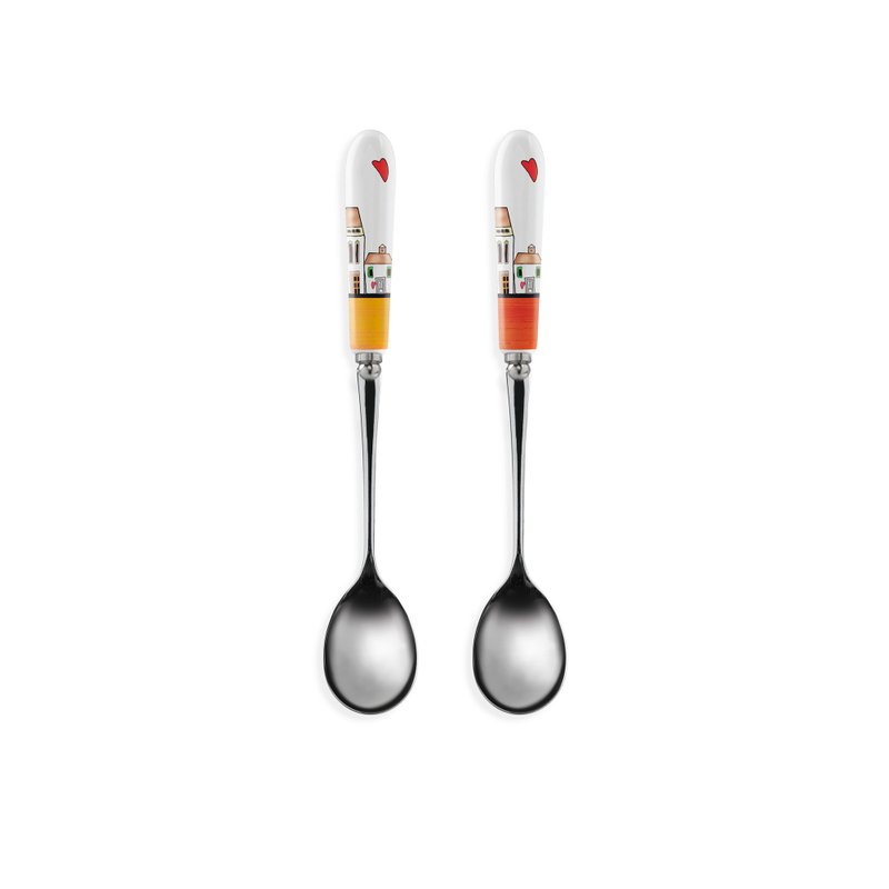 Italian EGAN- European hut series dessert spoons 2 pieces 1 box orange red - ช้อนส้อม - สแตนเลส สีแดง