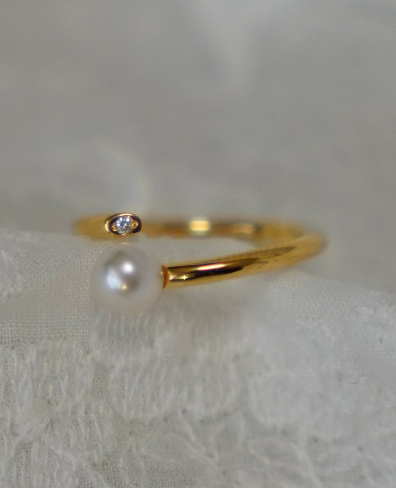 SV Akoya Diamond Pearl Ring - 戒指 - 其他金屬 金色
