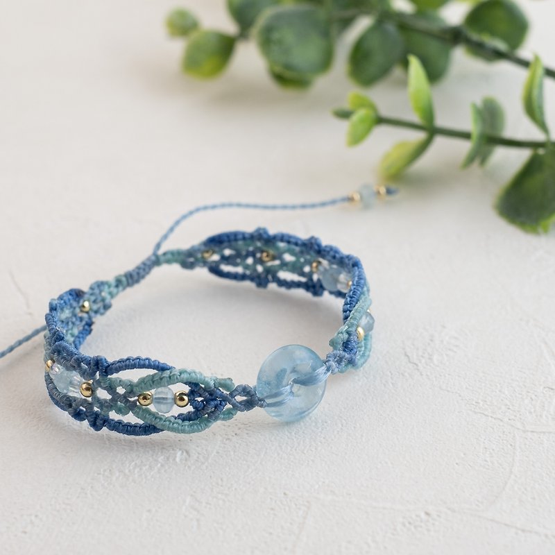 Aquamarine Peace Buckle Macrame Bracelet - Bracelets - Crystal 