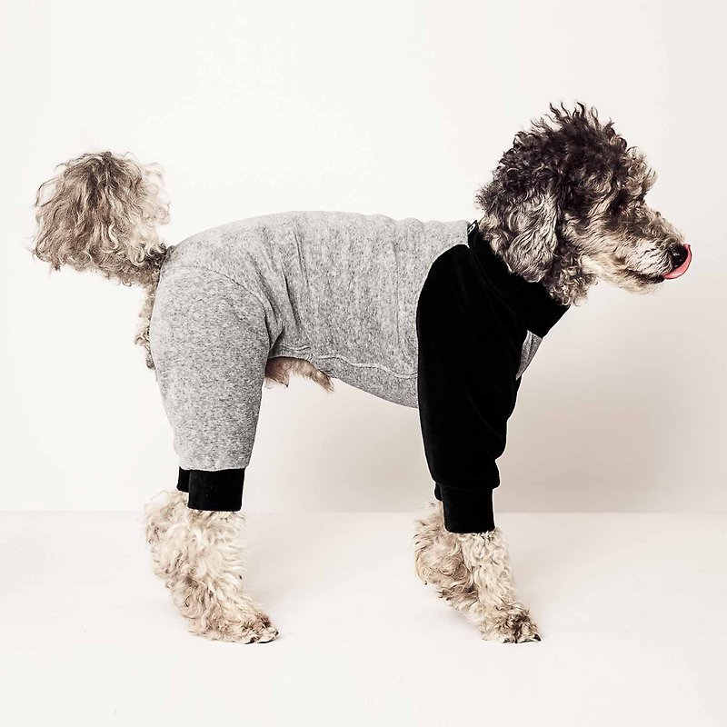 【HAINU】BICOLOR COTTON ROMPERS - GREY/BLACK - 寵物衣服 - 棉．麻 灰色