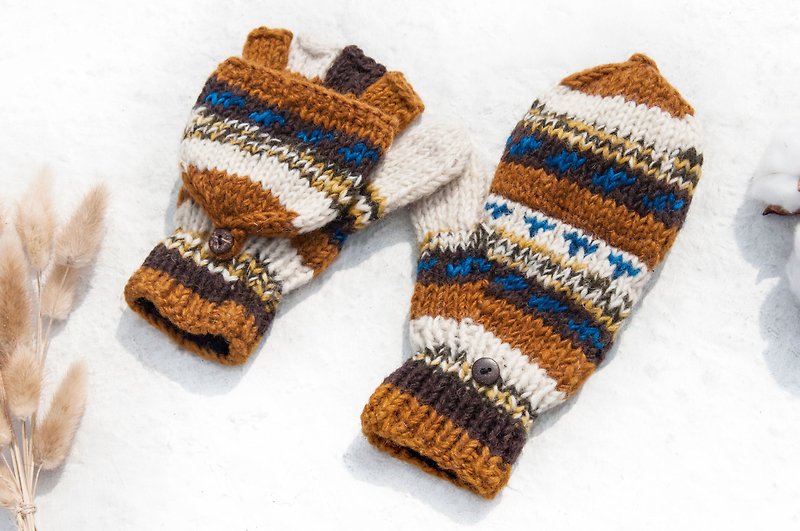 手織純羊毛針織手套/可拆卸手套/內刷毛手套/保暖手套-摩洛哥沙漠 - 手套/手襪 - 羊毛 多色