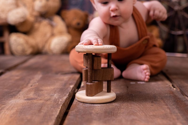 Wooden Toy Cylinder Rattle, Natural Sound Baby Rattle, Natural and Fun Baby Toy - ของเล่นเด็ก - ไม้ สีนำ้ตาล