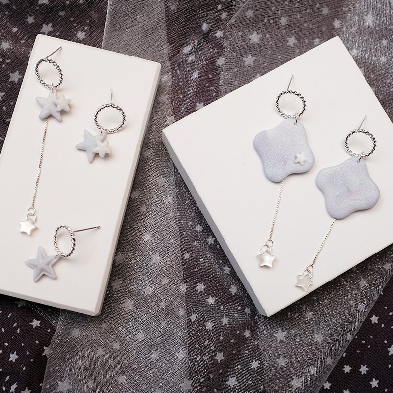 Soft pottery earrings earrings starry night shining sparkle starry sky star gift - ต่างหู - ดินเหนียว ขาว