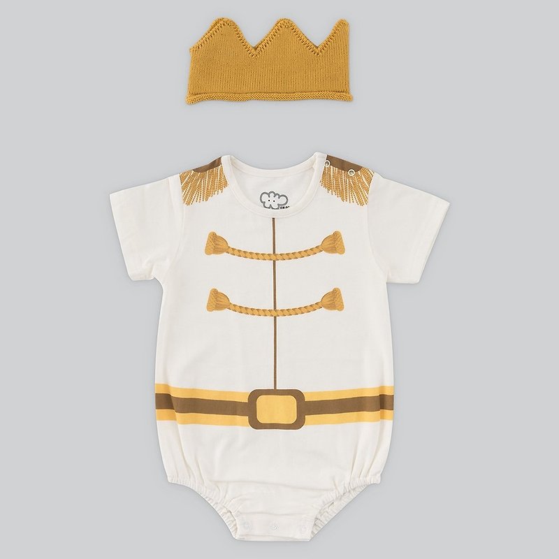 Good day Dodo baby boy jumpsuit gift box-Prince Charming (MIT Taiwanese clothing + crown hat) - Onesies - Cotton & Hemp White