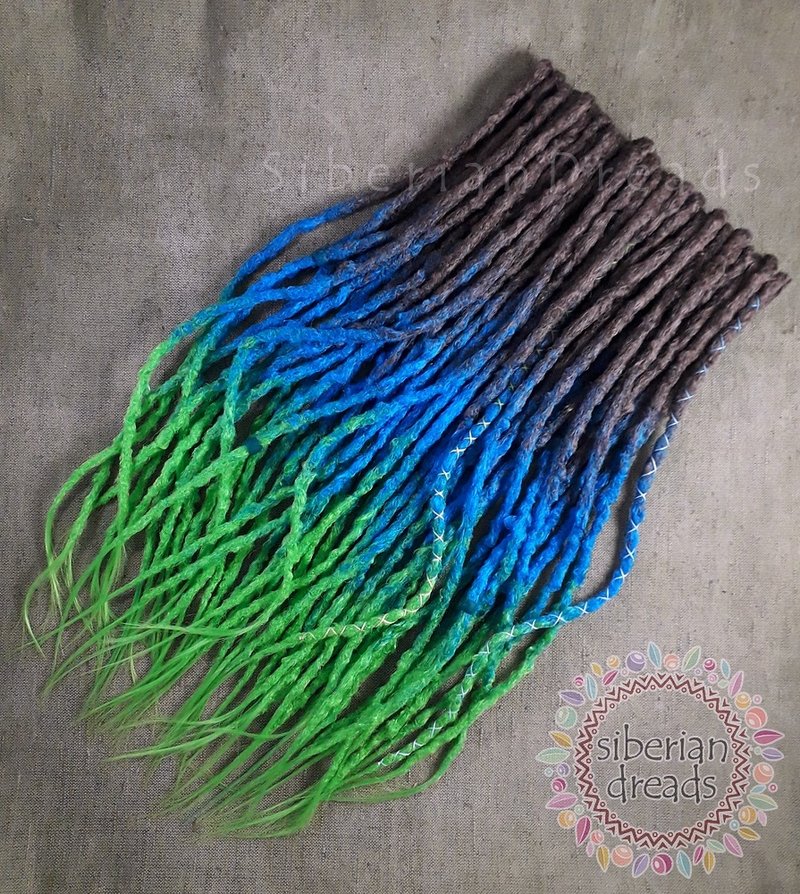 Brown Blue Green Crochet Dreadlocks / Crocheted Lumpy Bumpy Synthetic Dread - 髮夾/髮圈 - 其他材質 多色