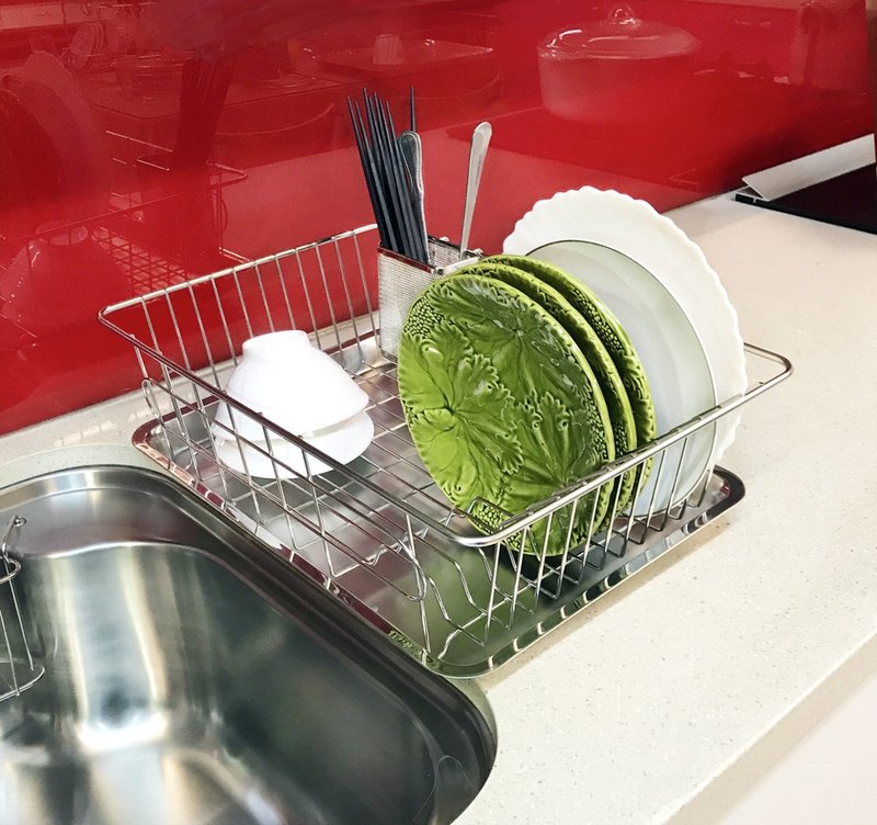 Tilting Stainless Steel bowl basket water can be directly dripped into the sink bowl rack with Stainless Steel water tray and chopstick basket - Storage - Stainless Steel Silver