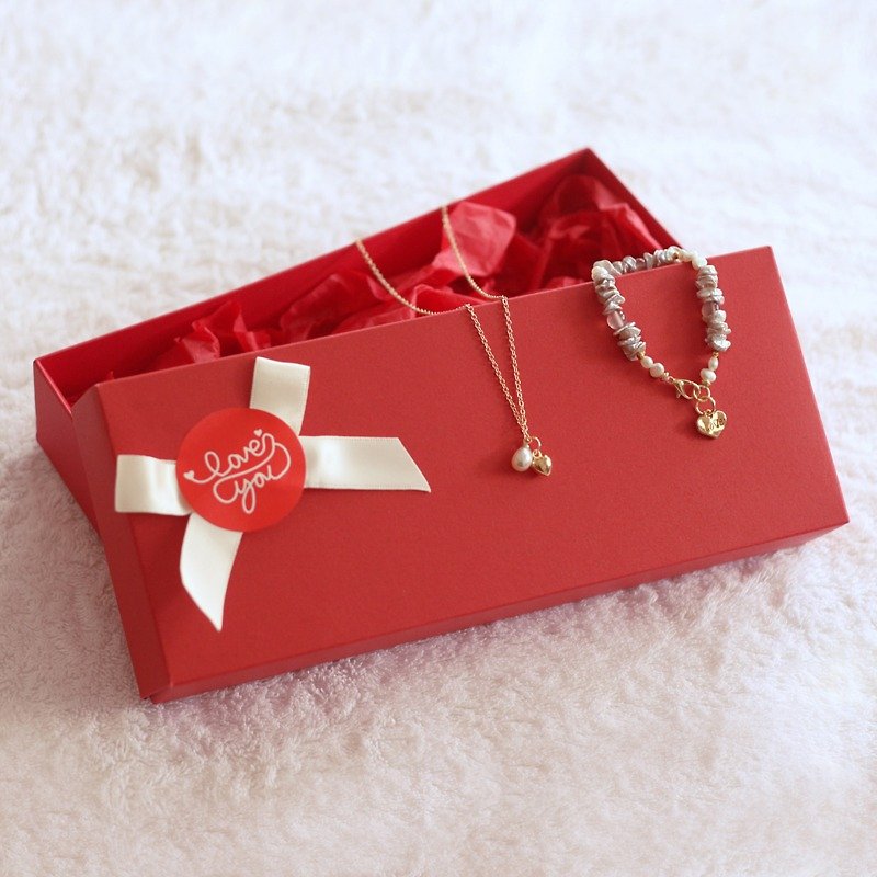 Freshwater Pearl Bracelet + Necklace Gift Set - สร้อยข้อมือ - วัสดุอื่นๆ สีเทา