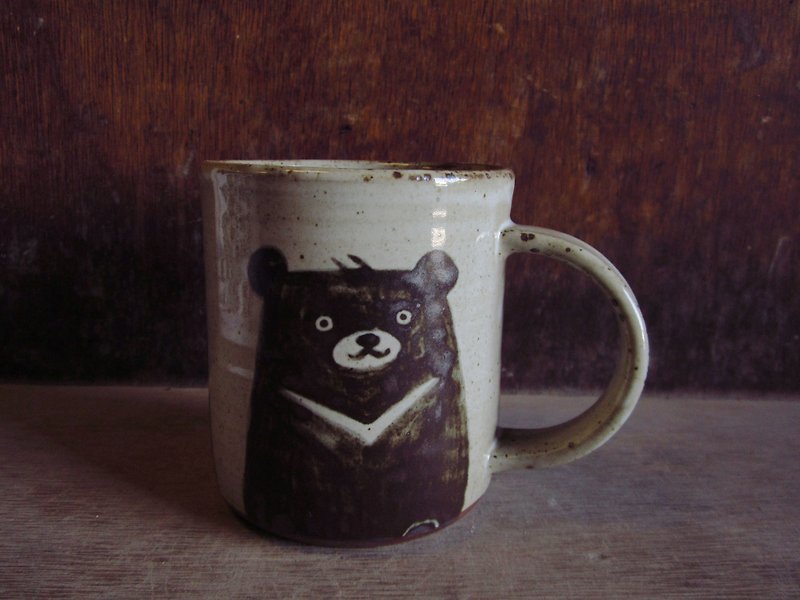 Painted black bear mug - Mugs - Pottery 