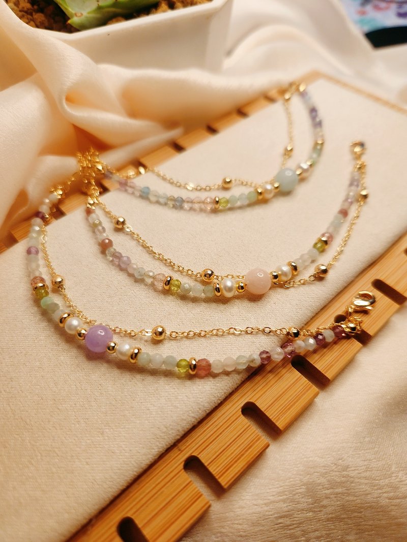 Pastoral Elf- Stone[April Birthstone]/Amethyst Semi- Gemstone Double Chain Bracelet - สร้อยข้อมือ - เครื่องประดับพลอย 