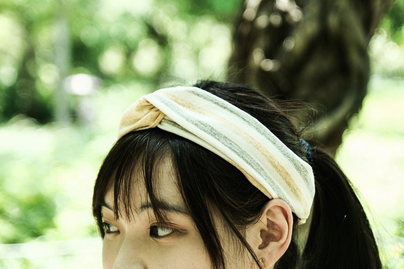 Cross hairband [yellow/yellow-green straight pattern] - Hair Accessories - Cotton & Hemp Yellow