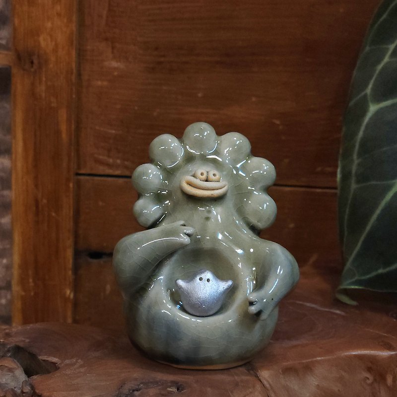 Pottery decoration | Flower fairy and baby - ของวางตกแต่ง - ดินเผา สีเขียว