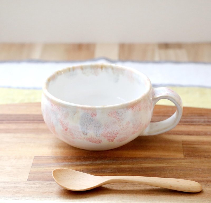 白釉と秋色模様のスープカップ - マグカップ - 陶器 レッド