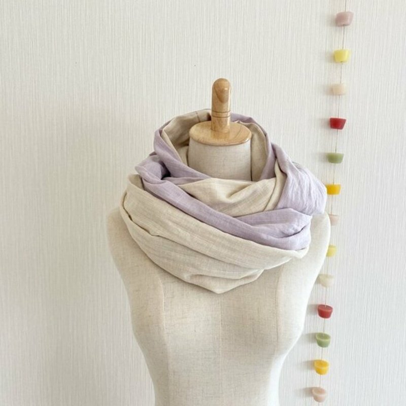 日本製　ふんわりスラブダブルガーゼのスヌード　ペールラベンダー　バニラミルク - 圍巾/披肩 - 棉．麻 多色