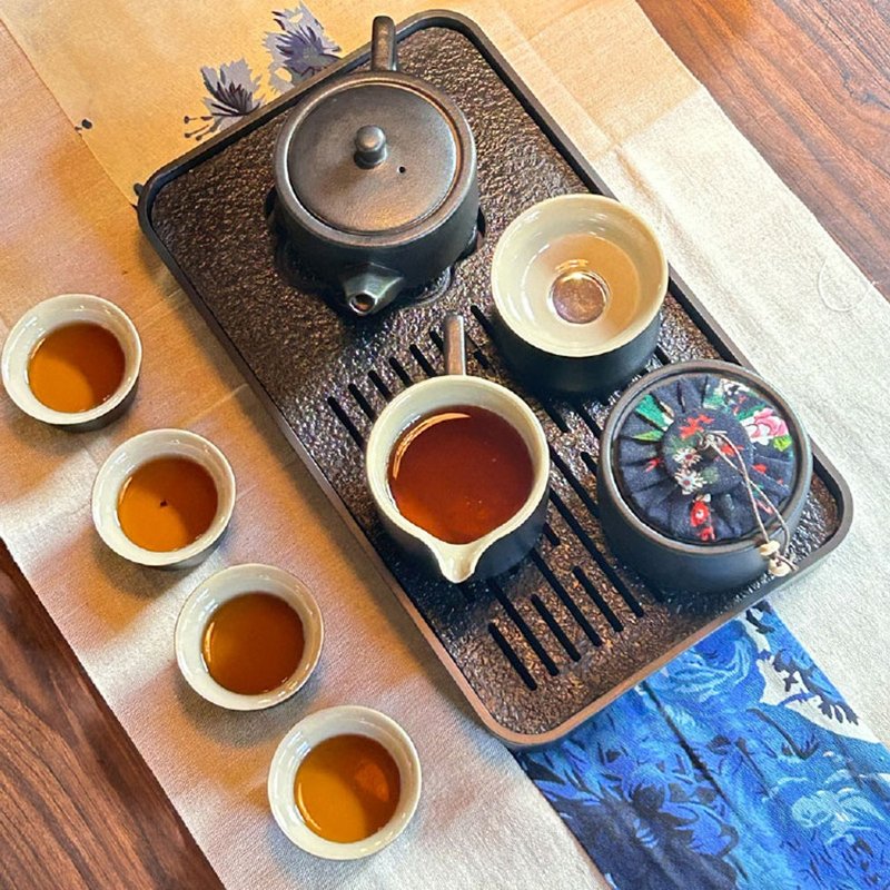 SADOMAIN 仙德曼-粗陶方圓茶具旅組10件組-附收納提盒 - 茶壺/茶杯/茶具 - 瓷 黑色
