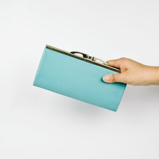 Leather Wallet, Kisslock Frame Purse, Long Wallet,Tiffany blue