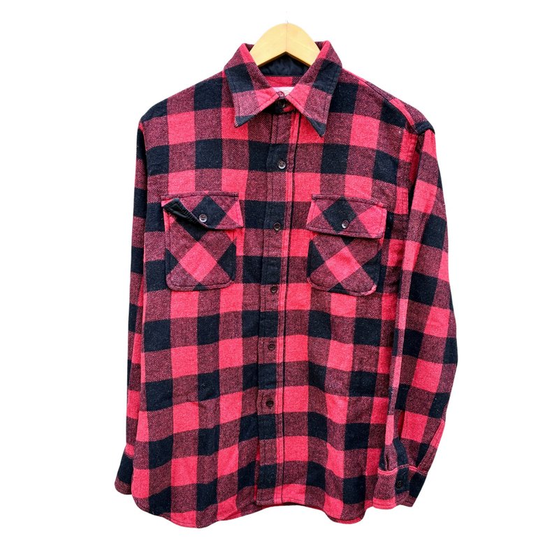 Vintage 70s Sears Kings Road Buffalo Plaid Check  Shirt - 男襯衫/休閒襯衫 - 羊毛 紅色