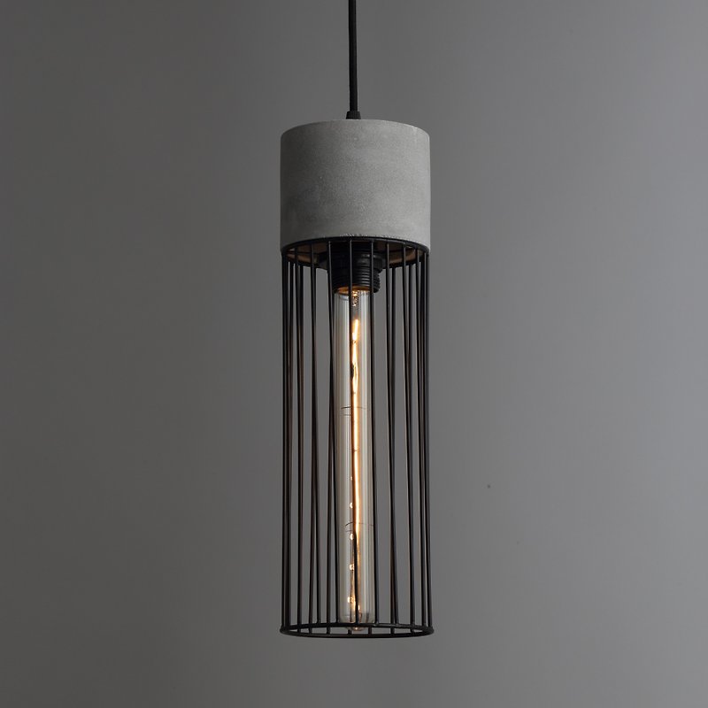 Retro‧Clear Water Model‧Cement Cylindrical Chandelier│Good Form‧Good shape - โคมไฟ - ปูน สีเทา