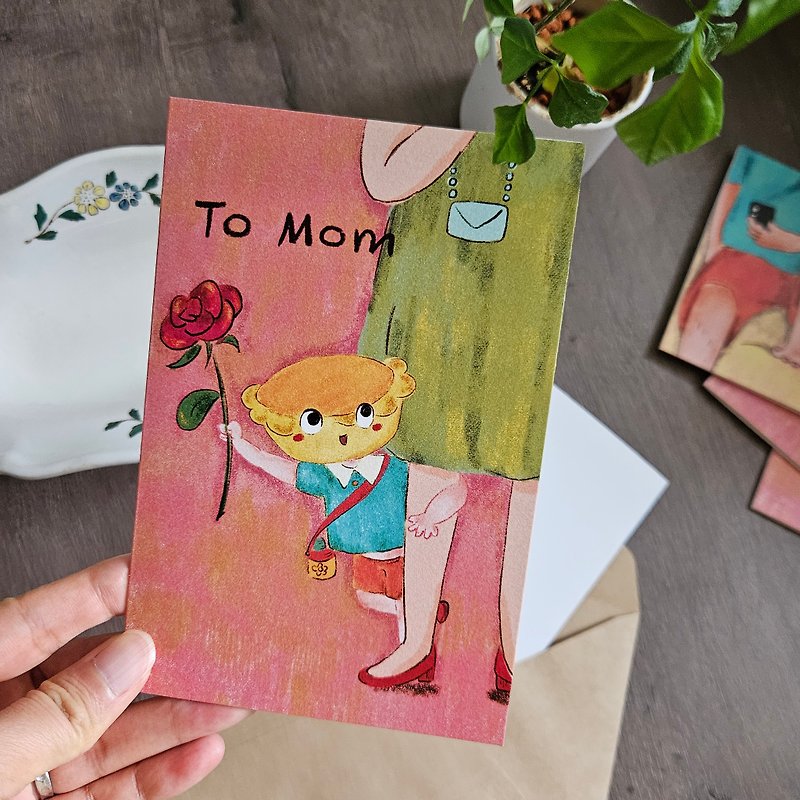 【グリーティングカードシリーズ】母の日カード/タルトボーイのお母さんへのありがとう - カード・はがき - 紙 ピンク