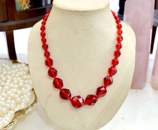 Vintage red bead on sale necklace