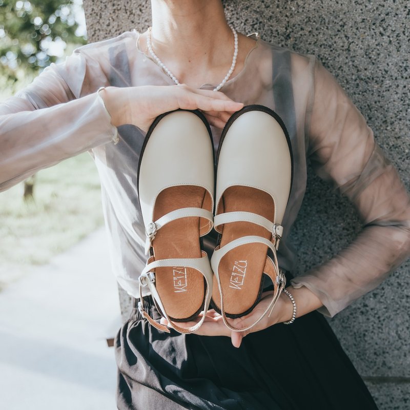 Warm Forest Wide Last Lace-up Sandals | Off-White | Taiwan Genuine Leather Handmade Shoes MIT - Sandals - Genuine Leather White