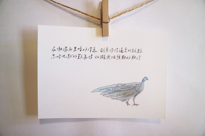 Animals with its poetry 13 / big eye pheasant / hand painted / card postcard - Cards & Postcards - Paper 