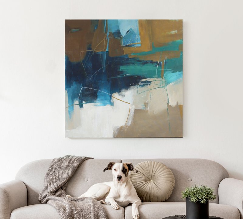 Abstract Blue green Painting Canvas |  Abstract Blue green Wall Art | Influence - 壁貼/牆壁裝飾 - 棉．麻 綠色