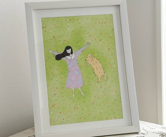 the dog and me A4 Size (fine art print with frame) - ショップ WOOD