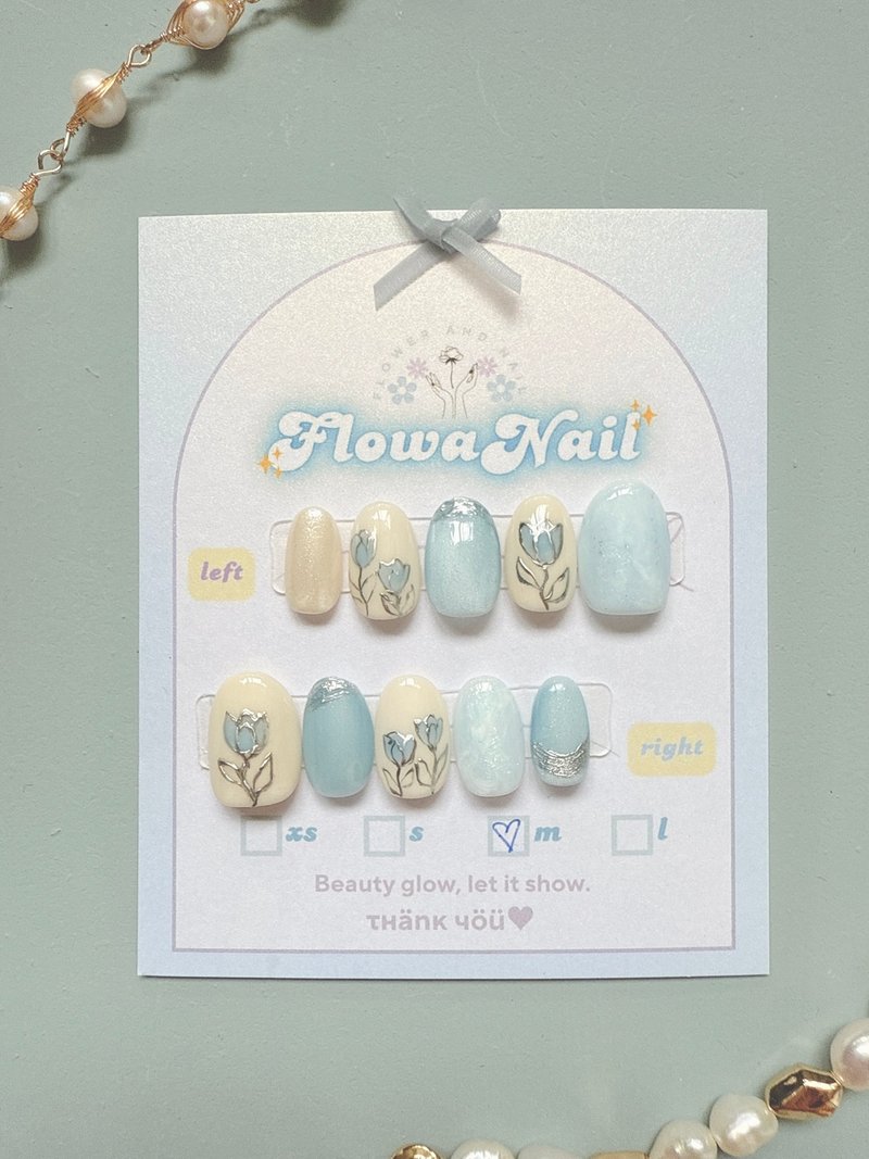 【客製】手工穿戴甲 | Blue Tulip | No.S18 - 指甲油/指甲貼 - 其他材質 藍色