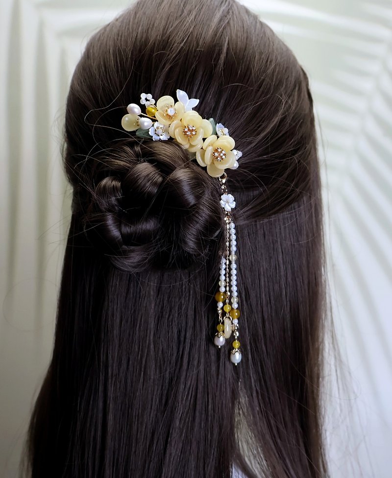 Lemon handmade hair accessories, natural topaz/kunzite jasmine hairpin/hairpin ( - เครื่องประดับผม - กระจกลาย สีม่วง