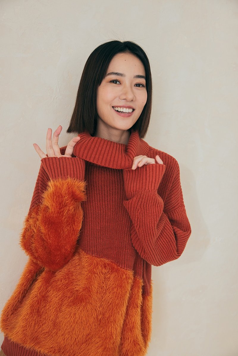 Keppel Feather Turtleneck Top - Crane - สเวตเตอร์ผู้หญิง - ผ้าฝ้าย/ผ้าลินิน สีส้ม