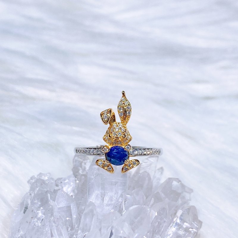 天然藍寶石 皇家藍 藍寶石兔寶寶戒 0.50克拉 925純銀 - 戒指 - 寶石 藍色