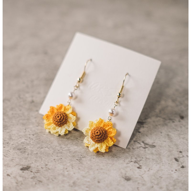 Spring Bloom Sunflower Earrings | Braided Charms | Handmade Charms - ต่างหู - งานปัก สีเหลือง