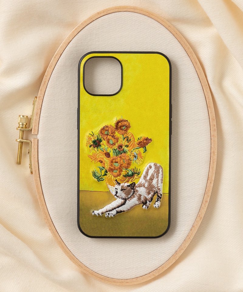 立體刺繡手機殼 iPhone 13 PBAT PU合成皮革 貓咪x梵谷 - 手機殼/手機套 - 聚酯纖維 多色